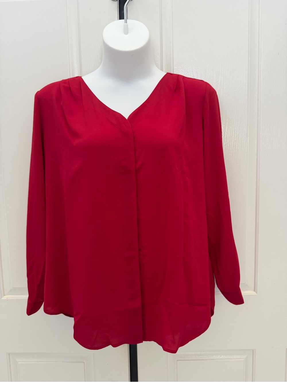 Kasper Red V-Neck Long Sleeve Blouse Sz 2X